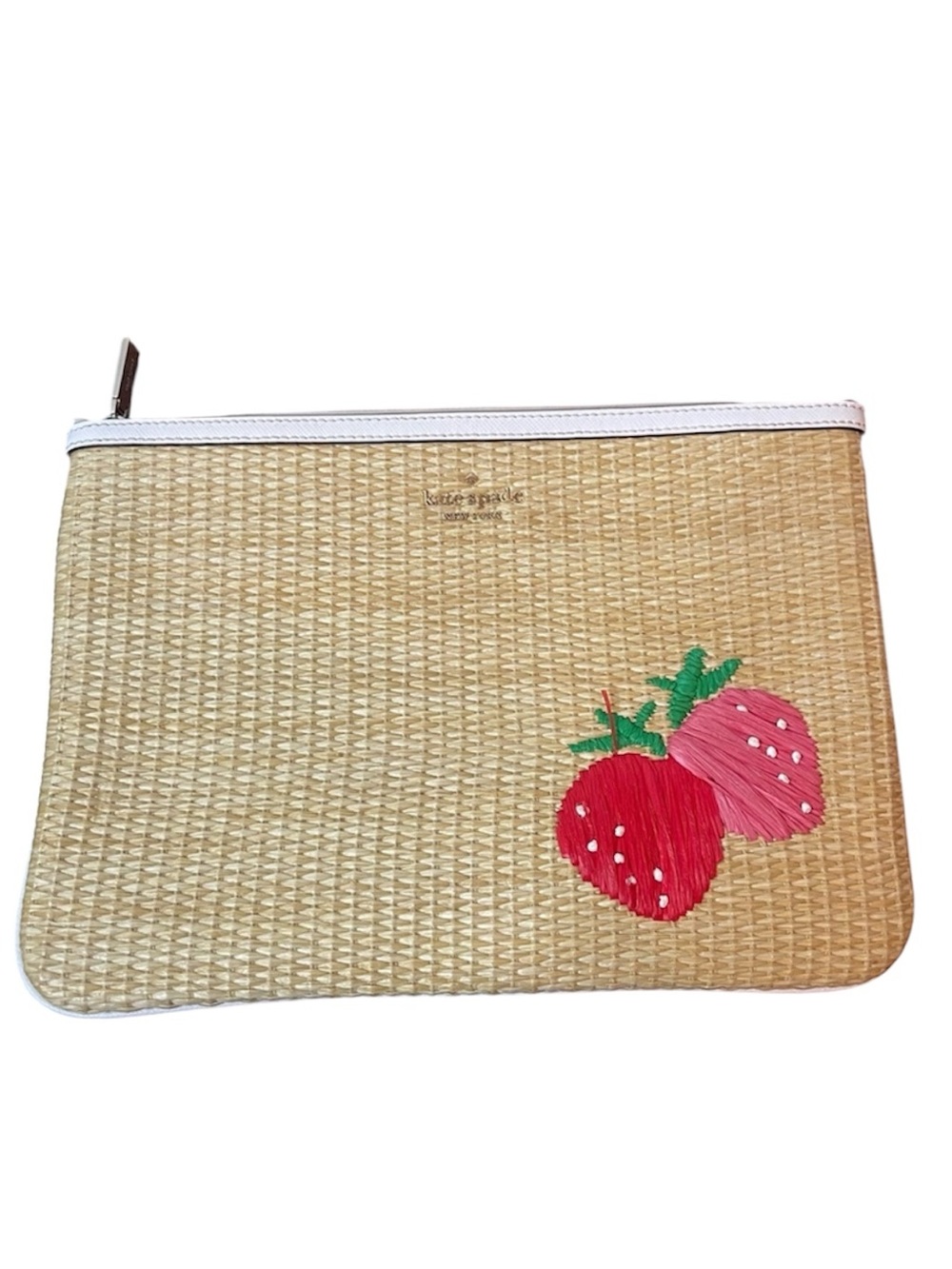 kate spade Straw Picnic in the Park Wristlet Pouch w/ Red & Pink Strawberry